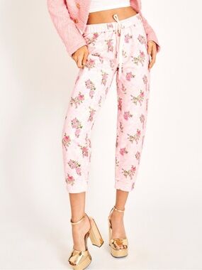 LoveShackFancy Limited Edition Pink Floral Cropped Jogger Pants